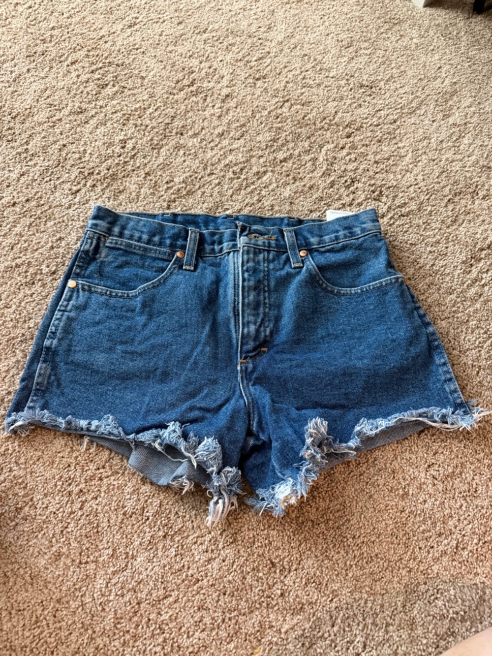 Wrangler Dark Blue High-Rise Distressed Denim Shorts